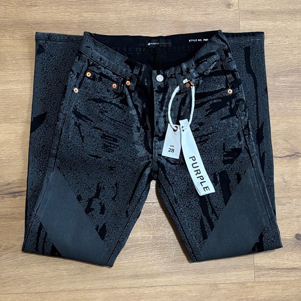 Purple Men's Textured Black Skinny Jeans